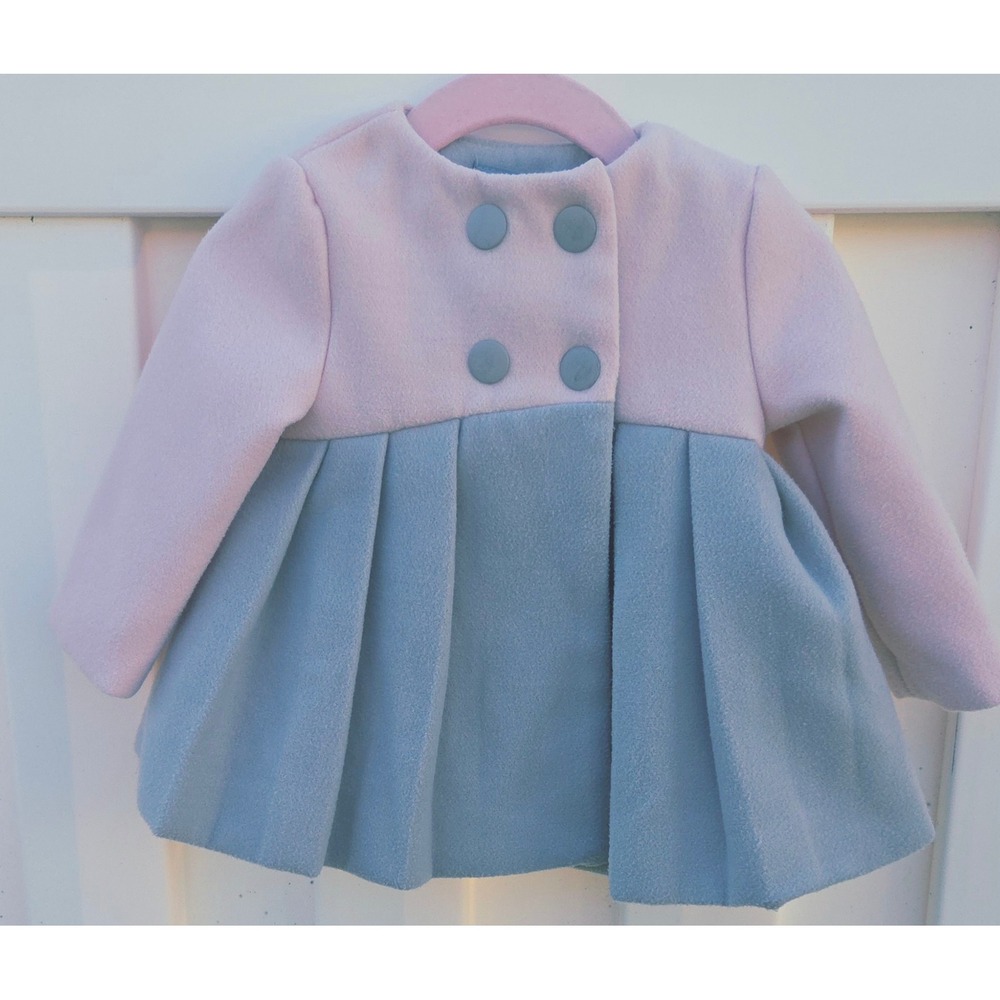 Tahari Baby Girls Pink Gray Pleated Dress Coat 3-6M. Fall, balletcore, outerwear